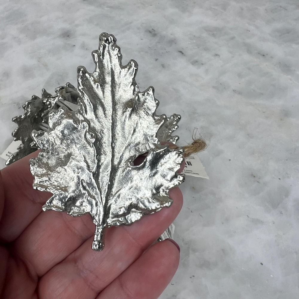 Pier 1 Maple Leaf Napkin Rings Silver Metal Set of 6 Fall Table Decor